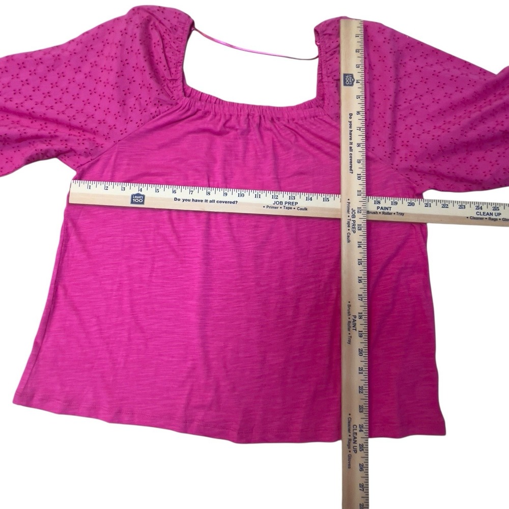 Sanctuary Eyelet 3/4 Puff Sleeve Top Size XL Fuchsia Tunic Style XT2450K6 Casual - Picture 6 of 9